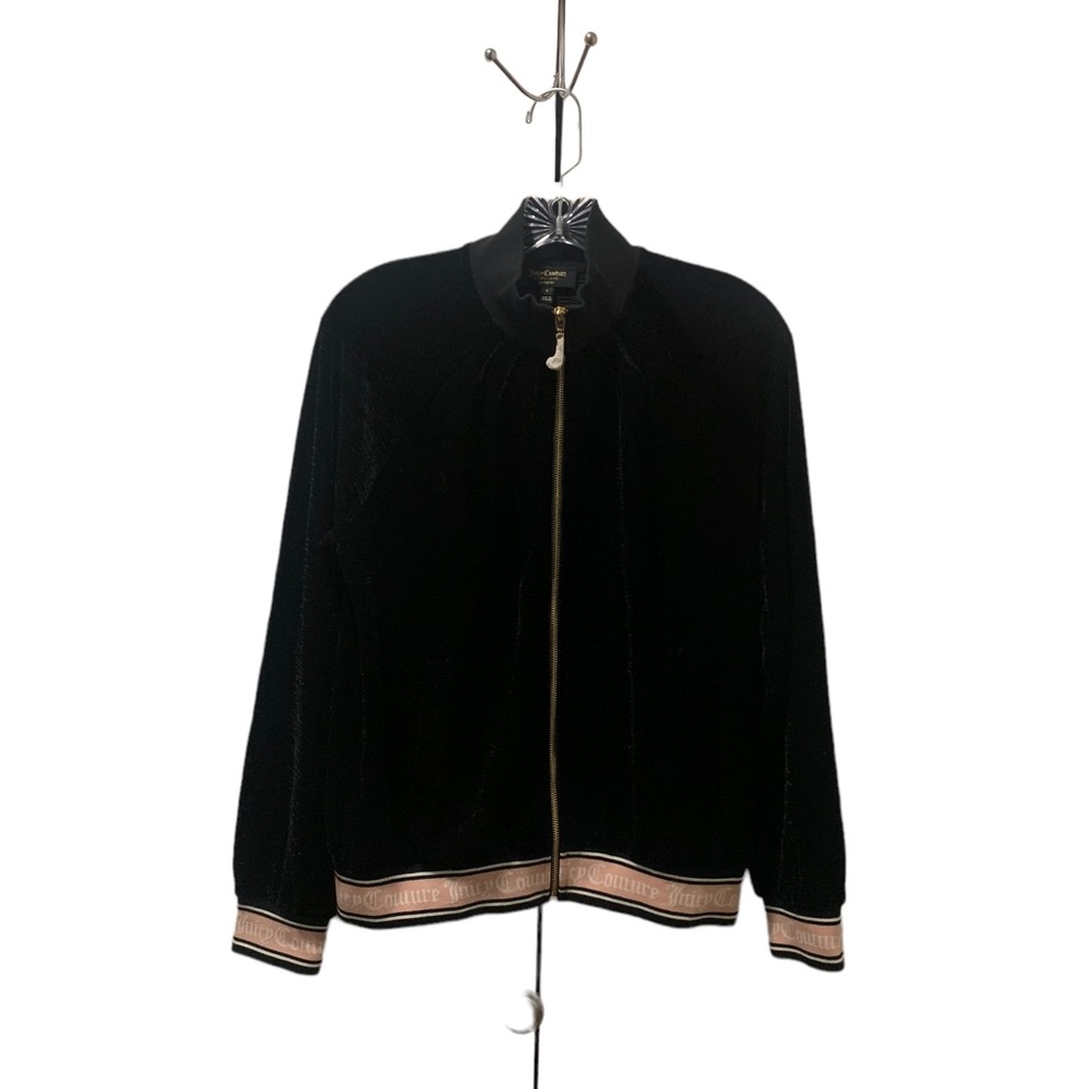 Juicy Couture Women's size S Black Velour Full Zip Track JACKET w/Side Pockets!!